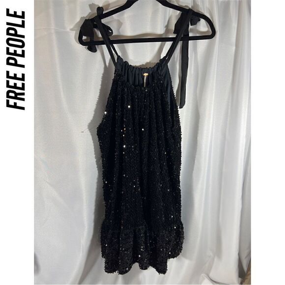 FREE PEOPLE NOVA SEQUINED EMBELLISHED MINI DRESS IN BLACK NEW MEDIUM - Picture 2 of 8